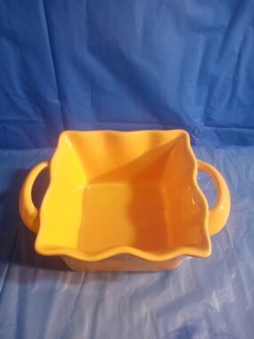 Vintage Yellow Ceramic Square Serving Dish with Handles